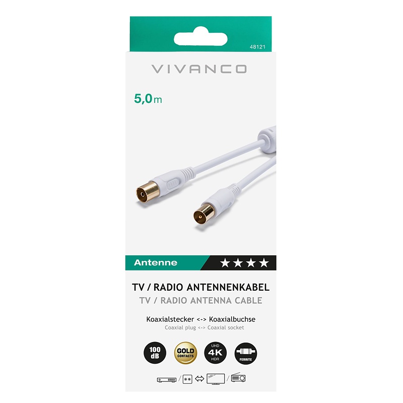 Kabel TV/Radio Koaxial, vergoldet, 5m alt=